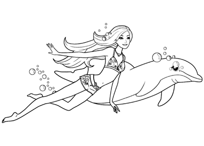 Barbie swimming with a dolphin coloring page