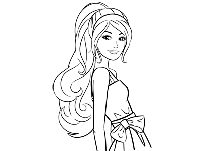 Barbie with ponytail coloring page