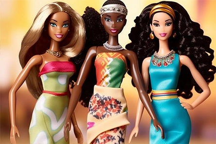 Close up image of Barbie dolls