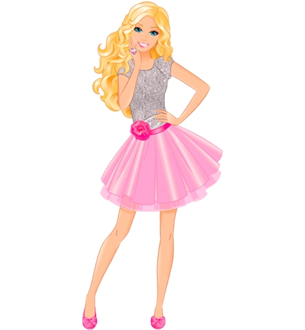 Color illustration of Barbie in a pink skirt