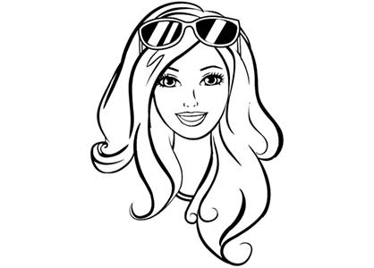 Coloring page of Barbie with glasses. Barbie portrait.