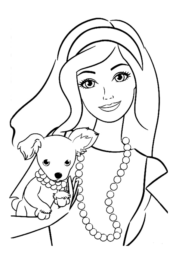 Barbie with a very cool dog coloring page