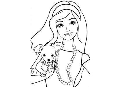 Drawing of Barbie with a very cool dog to color it