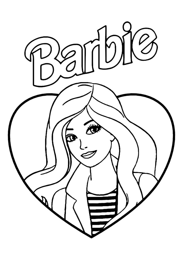 Barbie character inside a heart and logo coloring page