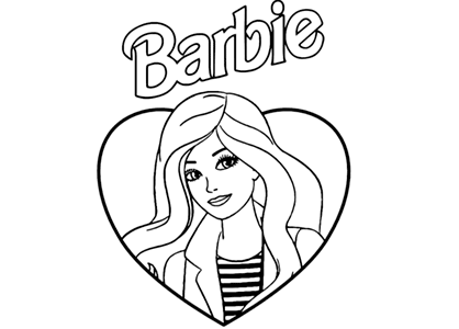 Drawing to color Barbie inside a heart.