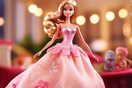Image of a Barbie doll in a party dress