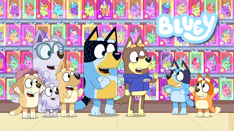Scene with the main heeler dogs of Blue's cartoons.