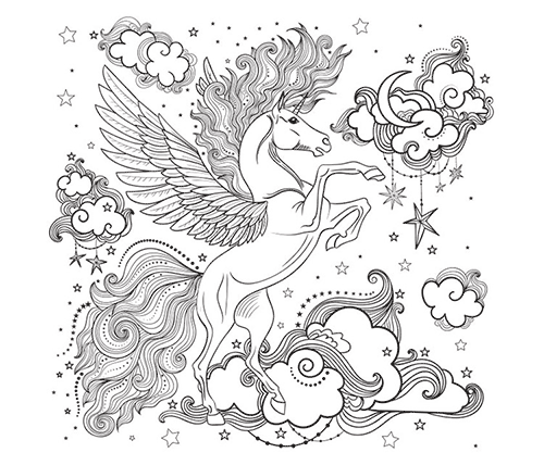 A magic horse with wings coloring page