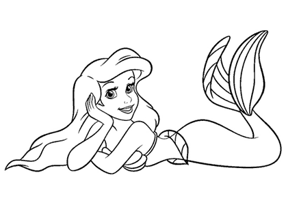 Printable drawing of Ariel, the character of the Disney movie The Little Mermaid