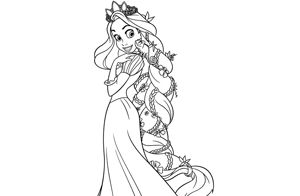 Rapunzel princess from the Disney movie Tangled coloring page
