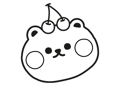 Kawaii coloring page of a bear head with some cherries.