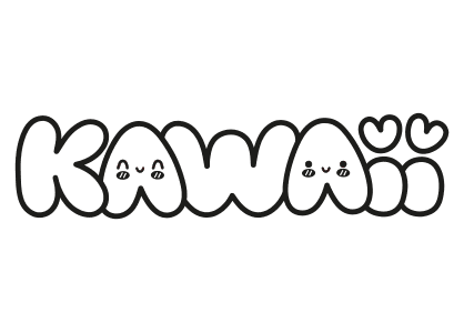 Kawaii word coloring page. Kawaii letters. Drawing of the word kawaii. Kawaii logo.