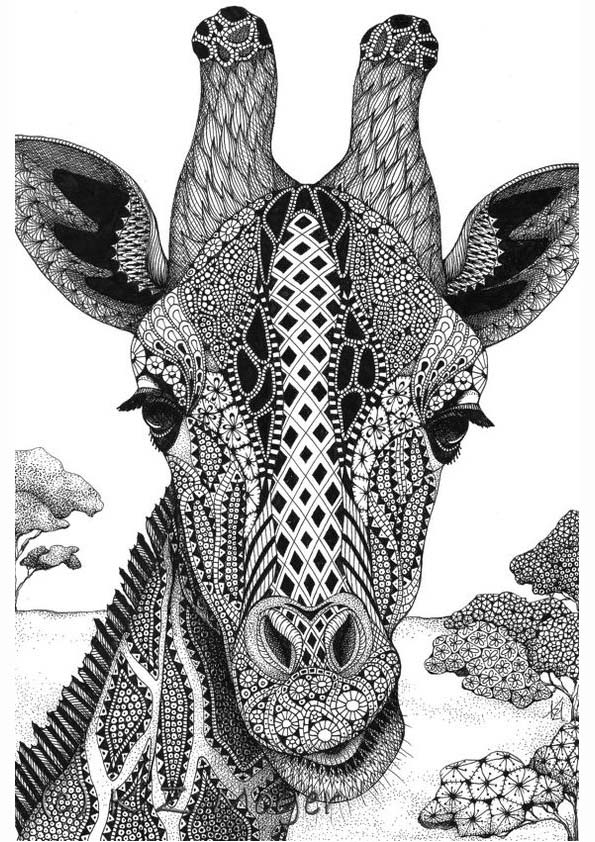 Mandala coloring page of a giraffe illustration