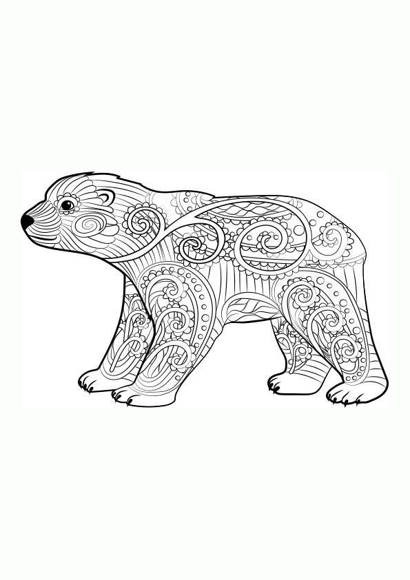 Mandala coloring page of the figure of a polar bear