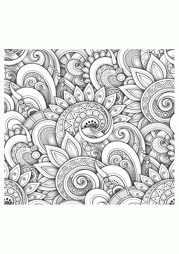 Dibujo para colorear mandala ilustración silueta textura sin fin con  flores, hojas