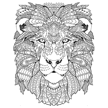 Mandala coloring page of a Lion head silhouette illustration