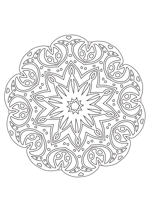 Exotic shaped rosette mandala coloring page with geometric oriental details