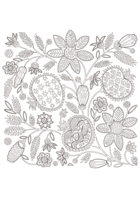 Pattern mandala coloring page of floral motifs and organic shapes