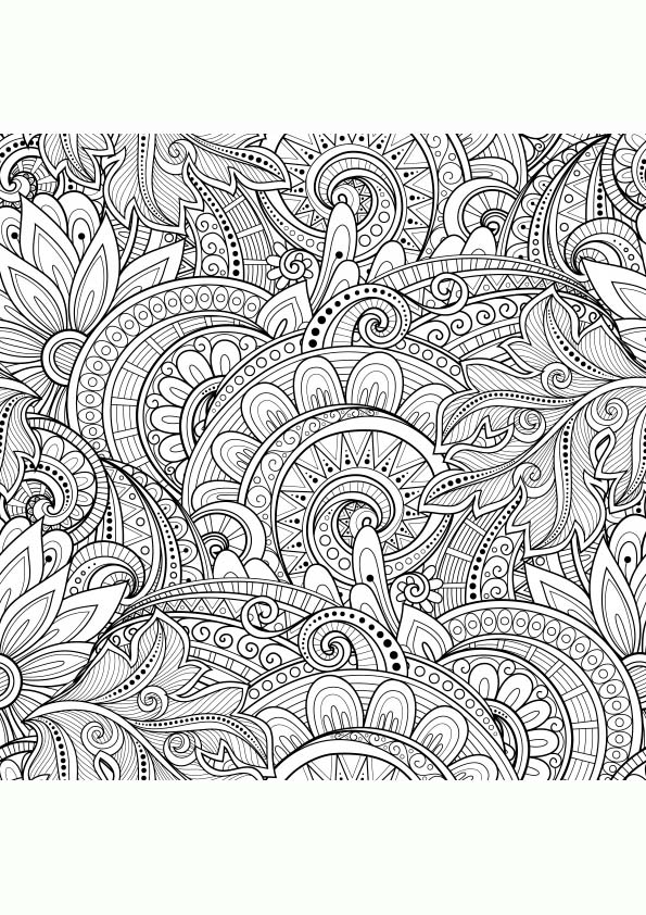 Mandala coloring page of organic forms, floral texture and decorative flowers