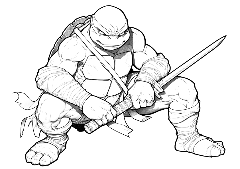 Donatello from Teenage Mutant Ninja Turtles with ninja sword coloring page