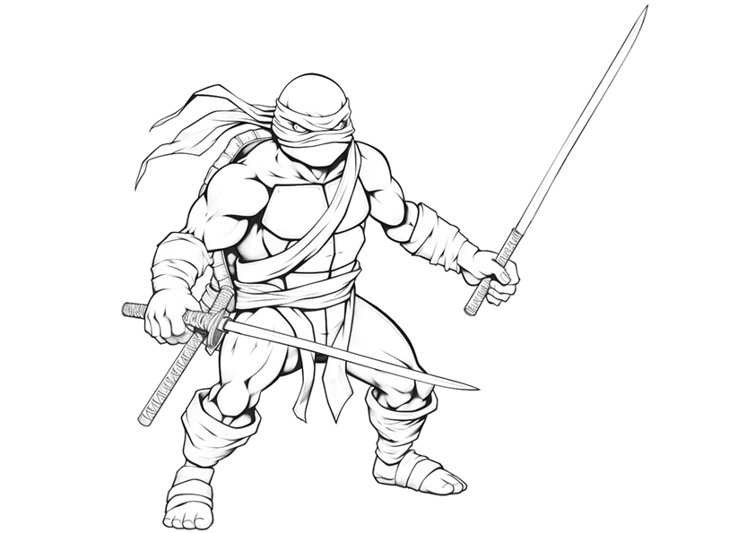 Raphael from Teenage Mutant Ninja Turtles with ninja sword coloring page