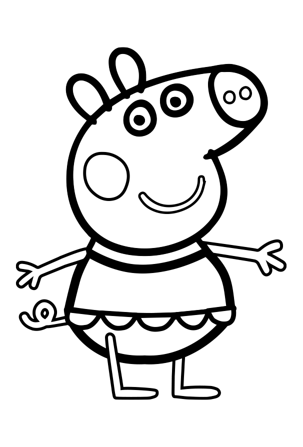 Coloring page of Peppa Pig in a swimsuit