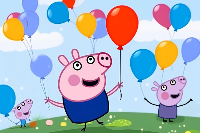 Peppa Pig playing with her friends with balloons