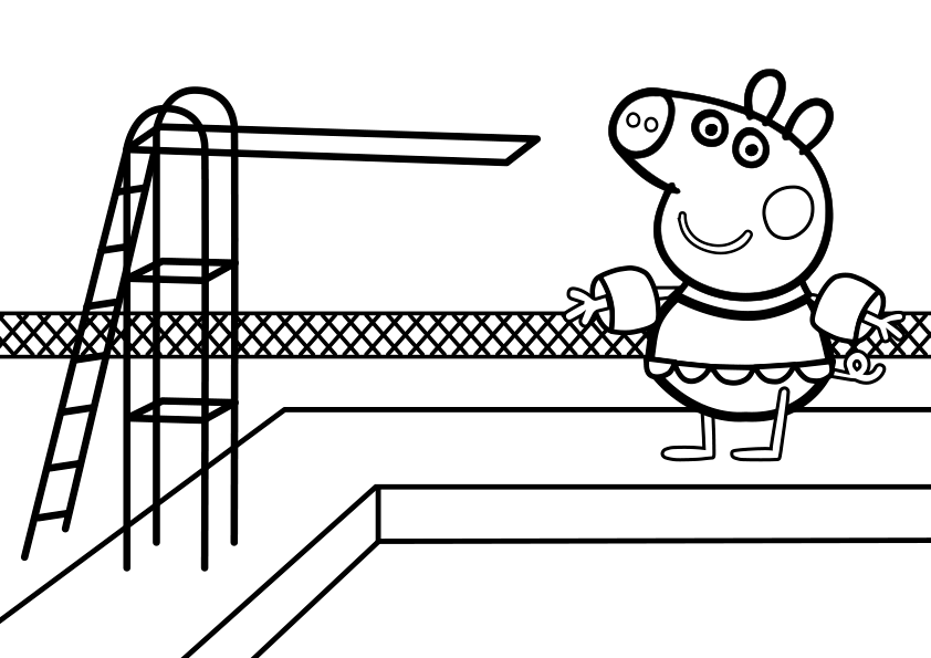 Peppa Pig in a pool coloring page
