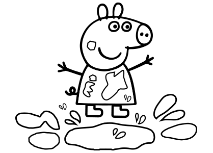 Peppa Pig jumping in a puddle coloring page