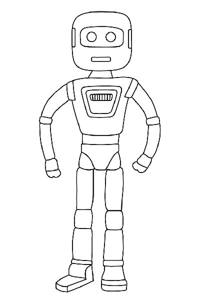 Robot coloring pages, Nicasio robot close up shot