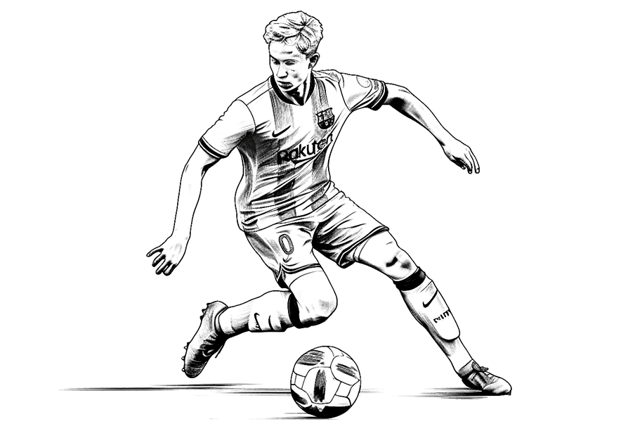 Frenkie de Jong footballer coloring page, Frenkie de Jong soccer player.