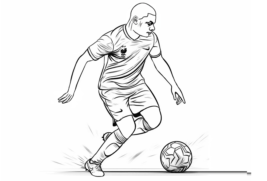 Kylian Mbappe footballer coloring page, Kylian Mbappe soccer player.