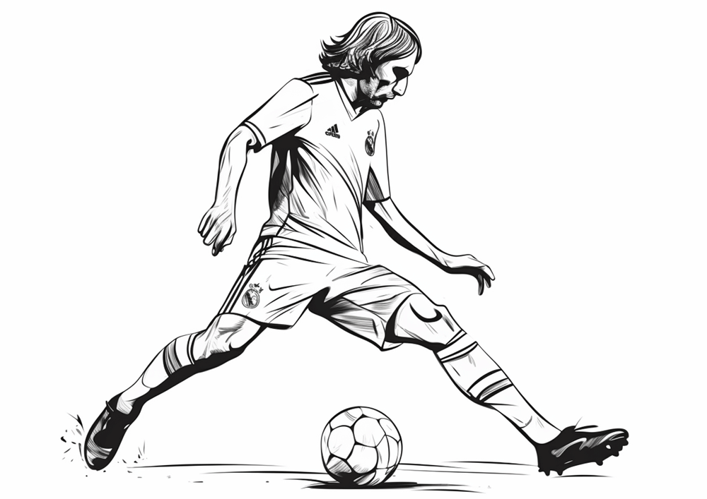 Luka Modrić footballer coloring page, Luka Modrić soccer player.