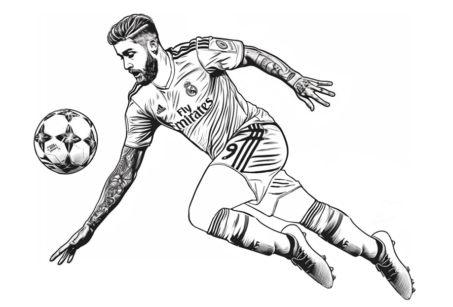 Sergio Ramos footballer coloring page, Sergio Ramos soccer player.