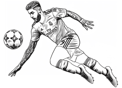 Sergio Ramos coloring page. Printable drawing of the soccer player Sergio Ramos. Drawing by Sergio Ramos to download. Drawing of the Spanish footballer from Sevilla Sergio Ramos.