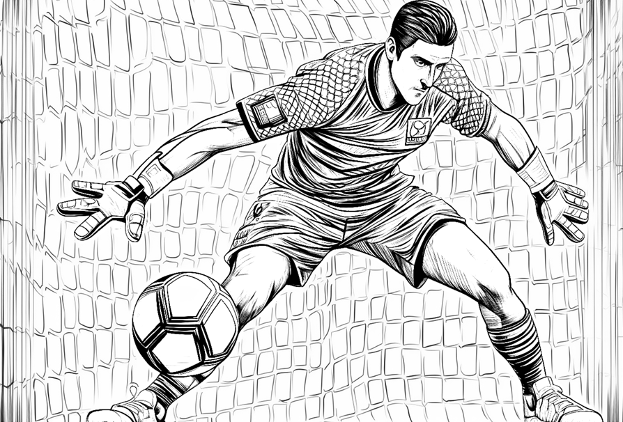 Drawing of Thibaut Courtois, Real Madrid goalkeeper. Thibaut Courtois coloring page.