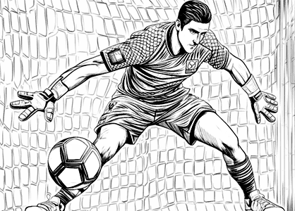 Coloring page of Real Madrid goalkeeper Thibaut Courtois. Printable drawing of the soccer player Thibaut Courtois. Thibaut Courtois drawing to download. Drawing by Thibaut Courtois.