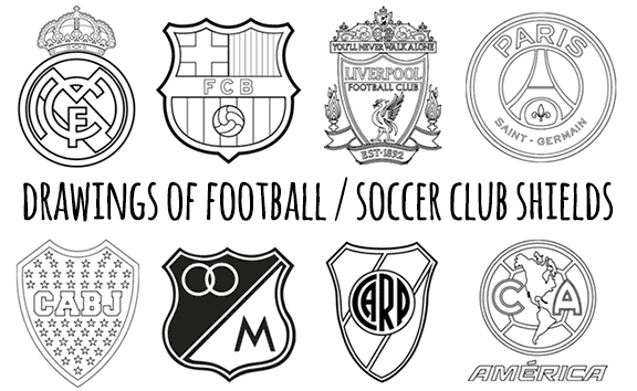 Drawings of soccer and football team shields
