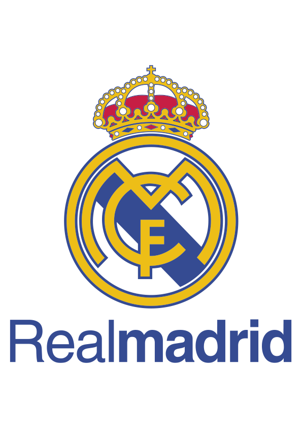 Real madrid shield with letters color image. The coat of arms of Real Madrid football club team with text.