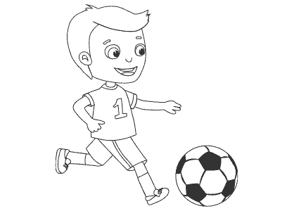 A boy playing with a soccer ball coloring page
