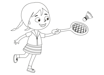 A girl playing badminton coloring page