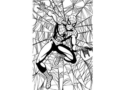 Spider-Man in a web drawing.