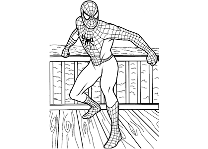 Coloring page of the superhero spiderman, ready with his spider sense.