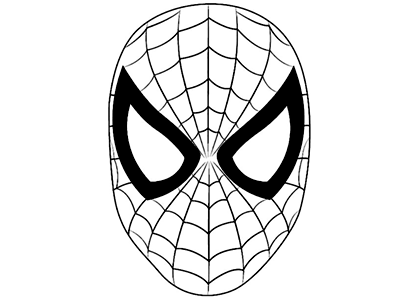 Spiderman head black and white silhouette coloring page.
