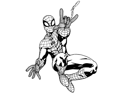Drawing of spiderman launching the web to catch the villains.