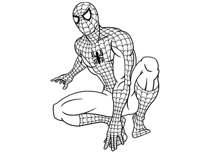 Drawing of Spiderman on alert to fight against the bad guys