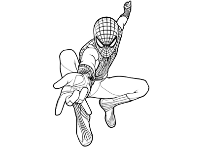Spiderman preparing his web shooter coloring page.