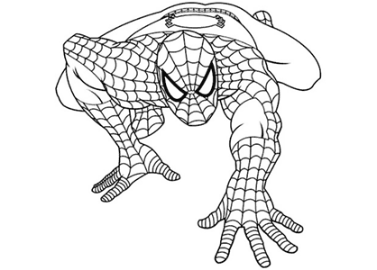 Drawing of the superhero Spiderman climbing with his superpowers.