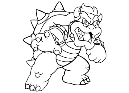 Drawing of the character of Super Mario Bros, Bowser, for coloring.