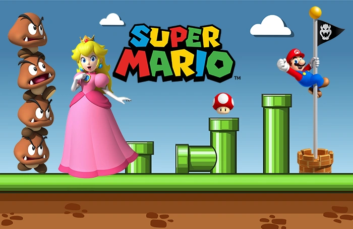 Drawing of Super Mario with Princess Peach to download.